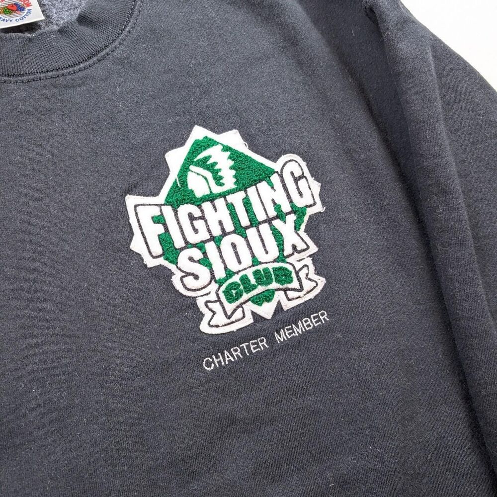 Vintage North Dakota Fighting Sioux Club Heavyweight Sweatshirt Size XXL Black